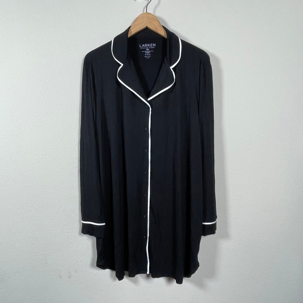 Larken Nursing Nightshirt Womens XXL‎ Black New Maternity Button Down Sleepwear